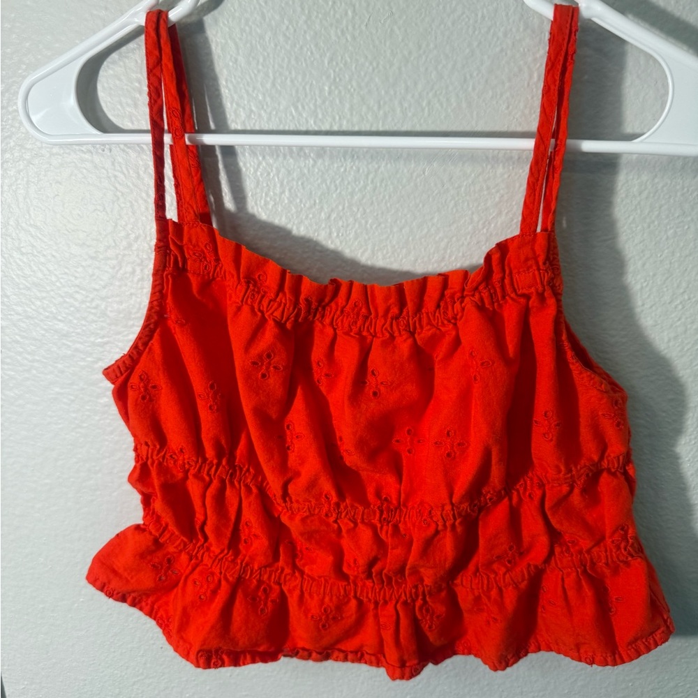 Dizzy Lizzy Women's Red Ruffled and Eyelet‎ Top